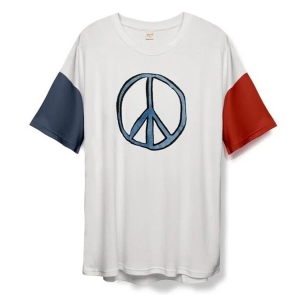 Goumi Oversized Adult Tee Shirt Peace Sign Size Med-Large Bamboo Organic Cotton
